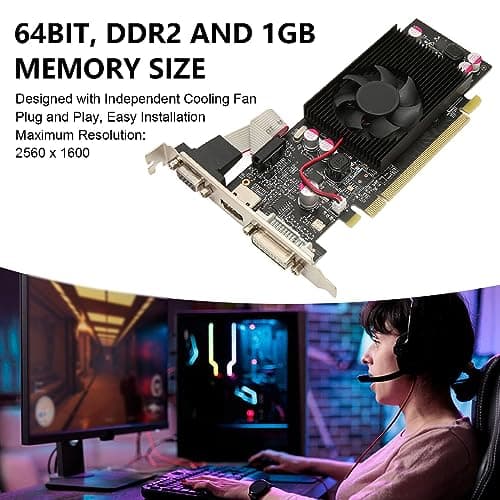 VBESTLIFE GT210-Grafikkarte, 1 GB DDR2 64 Bit 589 MHz Grafikkarte, PCI Express 2.0 PC-Gaming-Grafikkarte mit Lüfter (GT210 1 GB DDR2 64 Bit) Bild 6