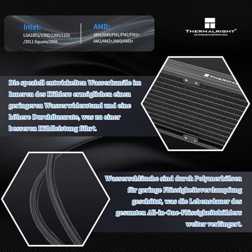 Thermalright Frozen Notte 360 Schwarzer Argb V2 Wasserkühlung CPU-Kühler,360 Spezifikation CPU Flüssigkühler,doppelte PWM-Lüfter,S-FDB-Lager,geeignet für AM4/AM5,Intel LGA 1851/1700/115x/1200/2011 360mm Black Bild 6