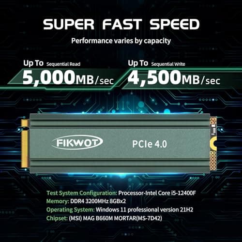 Fikwot FN960 512GB M.2 2280 PCIe Gen4 x4 NVMe 1.4 Internes Solid State Drive mit Kühlkörper – Bis zu 4800 MB/s, Dynamischer SLC Cache, Kompatible PS5 Interne SSD PCIe4.0-5000MB/s(Mit Kühlkörper) 512GB Bild 4