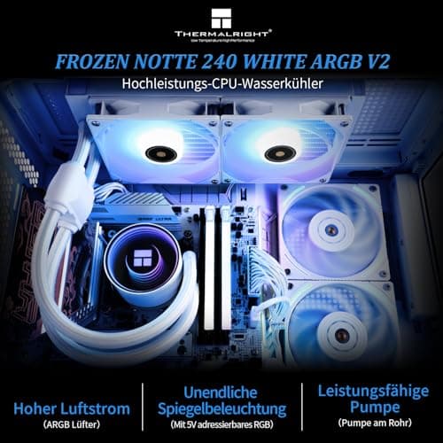 Thermalright Frozen Notte 240 WHITE ARGB V2 Wasserkühlung CPU Kühler, 240 White CPU Kühler Spezifikationen, Doppel PWM Lüfter, S-FDB Lager, passend für AMD/AM4 AM5, Intel LGA 1700/1150/1151/1200/2011 Bild 4
