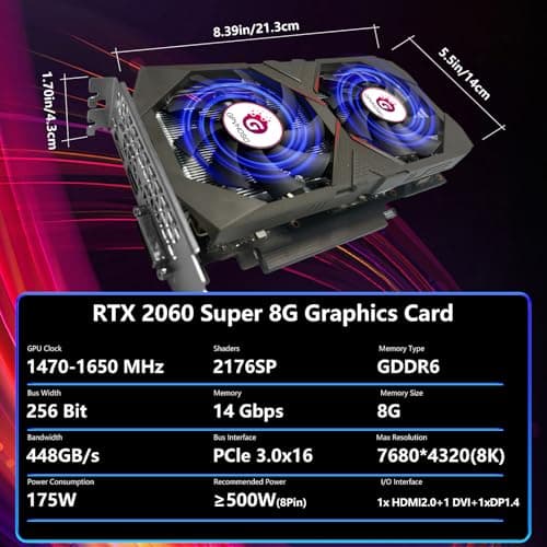 GPVHOSO RTX 2060 Super 8GB Grafikkarte 256Bit GDDR6 Grafikkarte mit Ray Tracing, Dual Fans, PCI Express x 16 3.0 HDMI Display Port DVI, Unterstützt bis zu 8K für Creative Work PC Gaming Office Bild 4