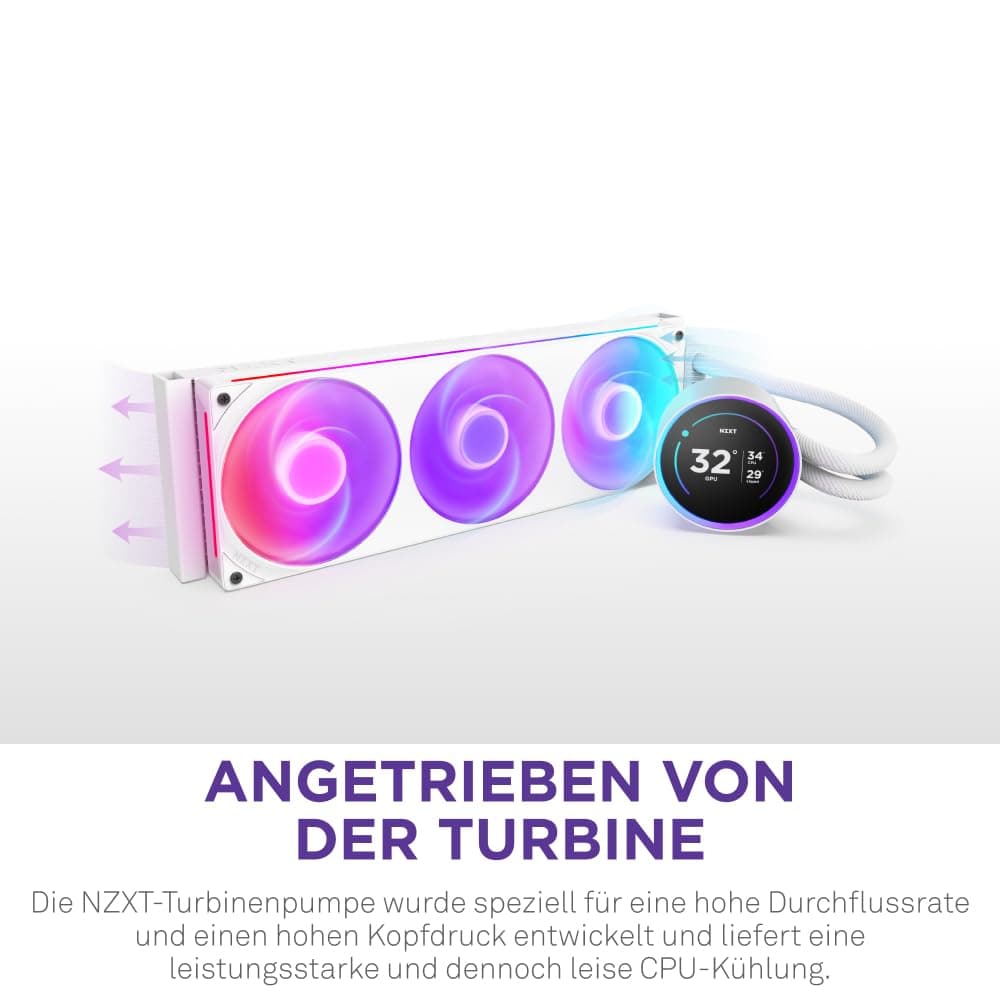 NZXT Kraken Serie – AIO CPU-Flüssigkeitskühler – Anpassbares LCD-Display – Hochleistungs-Lüfter – Kompatibel mit Intel® & AMD® Sockel – Elite 360 RGB – Weiß Bild 3