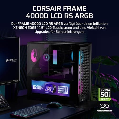 CORSAIR Frame 4000D LCD RS ARGB Modularen Mid-Tower ATX PC-Gehäuse – XENEON Edge LCD-Touchscreen, InfiniRail Lüftermontagesystem, 4X RS120 ARGB-PWM-Lüfter – Schwarz Bild 4
