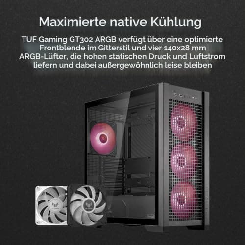 ASUS TUF Gaming GT302 ARGB Black Mid-Tower-ATX-Gehäuse (4x 140 x 28-mm-ARGB-Lüfter, austauschbare Seitenteile, unterstützt ATX-Mainboards mit versteckten Anschlüssen, Mesh-Frontpanel, schwarz) Bild 4