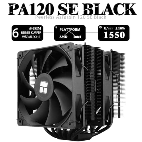 TR-Thermalright Peerless Assassin 120 SE Black CPU Luftkühler, Dual Tower und Lüfter mit 6 Heatpipes,2xTL-C12C PWM Lüfter mit 1550U/min,für AM5/AM4,Intel LGA1851/1700/1150/1151,Schwarz PC-Kühlung Bild 4