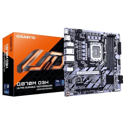 GIGABYTE Q870M D3H Mainboard - Intel Core Ultra (Serie 2) CPUs, 4+1+2 Phasen VRM, bis zu 9066MHz DDR5 (O.C), 2xPCIe 4.0 M.2, 1GbE LAN, USB 3.2 Gen 2