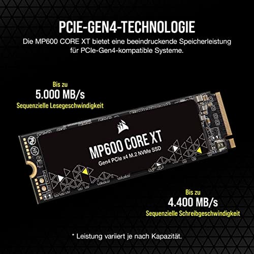 Corsair MP600 CORE XT 4TB PCIe Gen4 x4 NVMe M.2 SSD – QLC NAND Mit Hoher Dichte - M.2 2280 - DirectStorage-Kompatibel - Bis zu 5.000 MB/s - Ideal Für PCIe 4.0-Notebooks Und Desktops - Schwarz 4TB MP600 CORE XT (Gen4) Bild 6