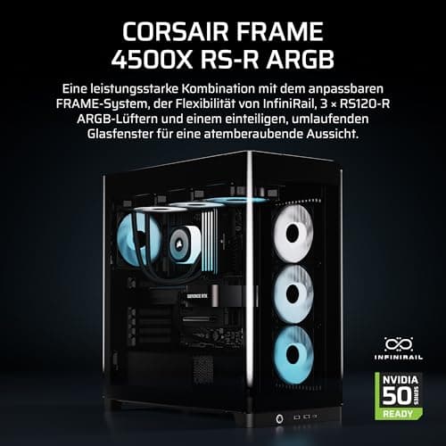 CORSAIR Frame 4500X RS-R ARGB Panoramaglas Mid-Tower-PC-Gehäuse – InfiniRail Lüftermontagesystem, Passend für Zwei 360 mm Radiatoren, GPU Anti-Sag, Enthält 3X RS120R RGB LINK Lüfter – Schwarz Bild 4