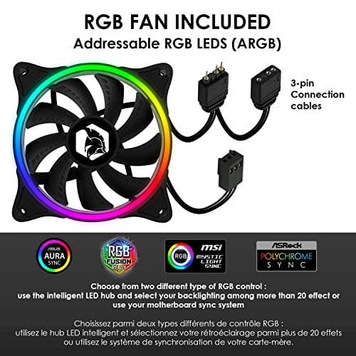 EMPIRE GAMING – PC Gehäuse Spartan ARGB mittelgroßer Gehäuseturm ATX – Fassade mit LED Hintergrundbeleuchtung und Seitentür aus Sicherheitsglas – 1 Ventilator LED RGB adressierbar 120 mm Bild 4