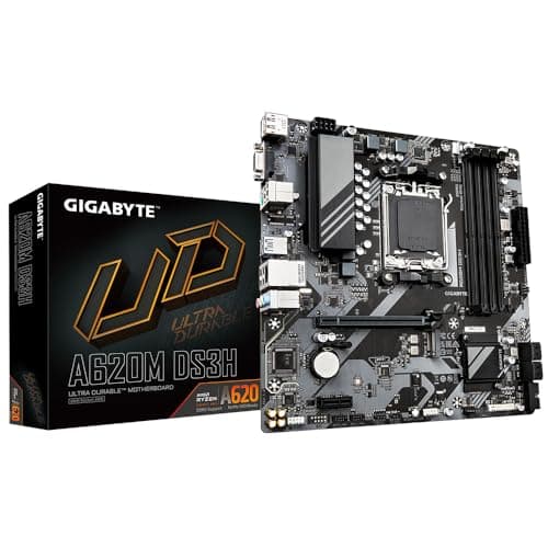 GIGABYTE A620M DS3H Motherboard - Unterstützt AMD Ryzen 8000 CPUs, 5+2+2 Phasen Digital VRM, bis zu 7600MHz DDR5 (OC), 1xPCIe 4.0 M.2, GbE LAN, USB 3.2 Gen 1