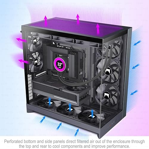 H2(2026) HYXN PC Gehäuse ATX mit 8 Lüfter(6X140 und 2X120) Groß Dual Kammer Mid-Tower Computer Gehäuse Airflow Gaming PC-Gehäuse,Unterstützt 420mm-Wasserkühler,Gaming Gehäuse (Black, H2) Black H2 Bild 8