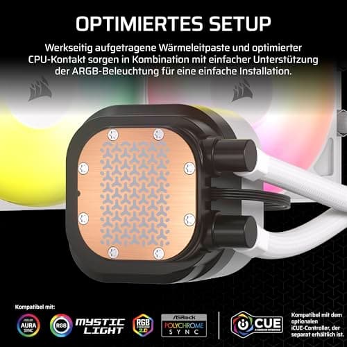 Corsair Nautilus 240 RS ARGB CPU-Flüssigkeitskühler – 240mm AIO – Geräuscharm – Direkter Mainboard-Anschluss – Intel LGA 1851/1700, AMD AM5/AM4 – 2X RS120 ARGB-Ventilatoren Inbegriffen – Weiß Bild 5