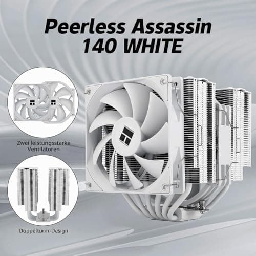 TR Peerless Assassin 140 Weiß, 6 Heatpipes, zwei PWM Lüfter und zwei Turme, 158 mm hohe CPU-Kühlung mit oberer Abdeckung, für AM4/AM5 und Intel LGA1851/1700/115X/1200 WHITE Bild 4