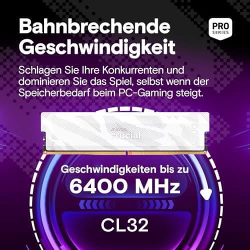 Crucial Pro DDR5 RAM 32GB Kit (2x16GB) 6400MHz CL32, Gaming PC Arbeitsspeicher, Intel XMP 3.0 / AMD EXPO, Weiß - CP2K16G64C32U5W 32GB (2x16GB) Weiß Bild 3