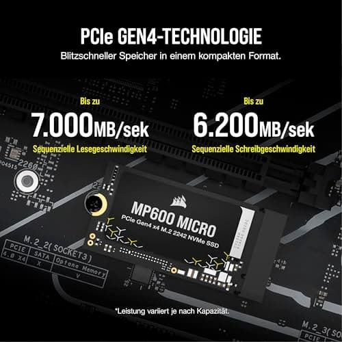 Corsair MP600 Micro 2TB M.2 NVMe PCIe x4 Gen4 SSD – M.2 2242 – Bis zu 7.000MB/Sek. Sequentielles Lesen – Hohe Dichte 3D TLC NAND – Kompatibel mit Lenovo Legion Go und Dünne Notebooks – Schwarz Bild 5