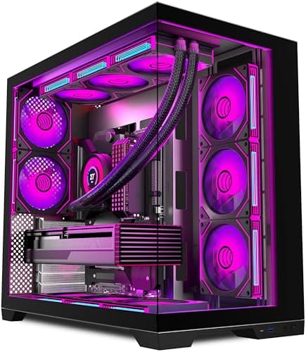 KEDIERS PC Gehäuse Vorinstallierter 5 × 120MM Schwarz Lüfter, ATX Mid Tower PC Gehäuse, Computergehäuse mit Panoramaaussicht Gehärtetes Glas Front Panel,Schwarz/Walnussholz,Neue P6-Version Bild 4