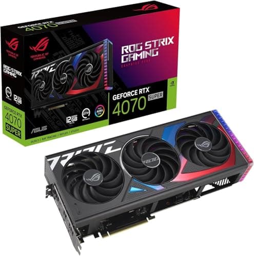 ASUS ROG Strix GeForce RTX 4070 SUPER 12GB GDDR6X Gaming Grafikkarte (Nvidia GeForce RTX4070 DLSS 3, PCIe 4.0, 2x HDMI 2.1a, 3x DisplayPort 1.4a, ROG-STRIX-RTX4070S-12G-GAMING) + Indiana Jones