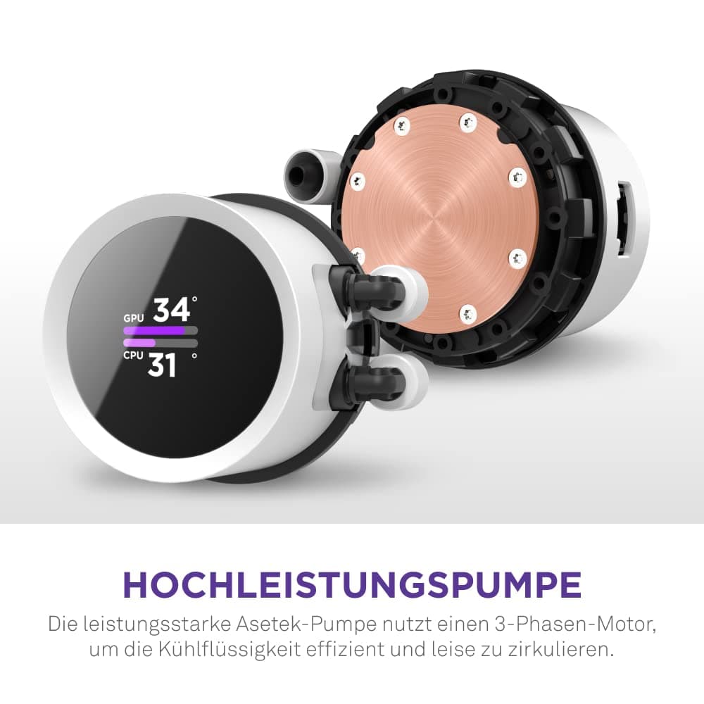 NZXT Kraken Serie – AIO CPU-Flüssigkeitskühler – Anpassbares LCD-Display – Hochleistungs-Lüfter – Kompatibel mit Intel® & AMD® Sockel – 280 RGB – Weiß Bild 7