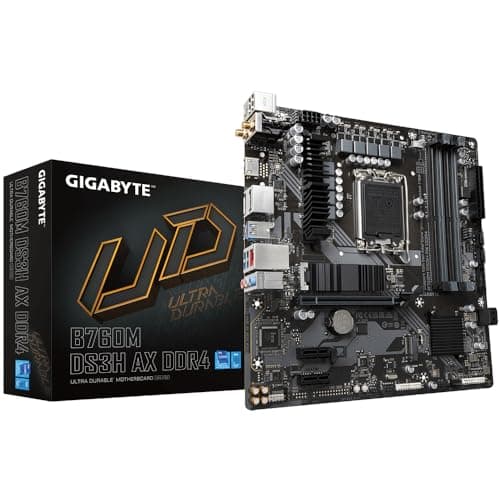 GIGABYTE B760M DS3H AX DDR4 Motherboard - Unterstützt Intel Core 14. Generation CPUs, 6+2+1 Phasen Digital VRM, bis zu 5333MHz DDR4 (OC), 2xPCIe 4.0 M.2, Wi-Fi 6E, 2.5GbE LAN, USB 3.2 Gen2
