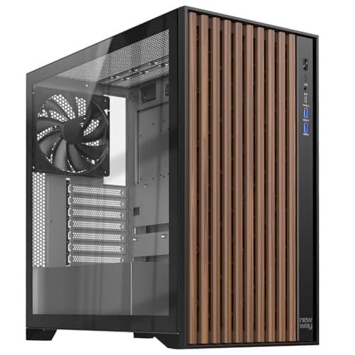 NEWWAY - NW1 PC-Gehäuse aus Holz - Mittlere Tower kompatibel mit ATX/Micro-ATX/ITX - Typ C USB - üfter inklusive 3 x 140 mm PWM - Seitenpanel aus gehärtetem Glas (schwarz) Bild 2