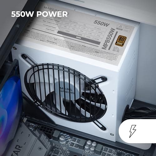 Mars Gaming MPB550, PC-Netzteil 550W ATX, 6 Jahre Garantie, 80Plus Bronze 230V EU, 90% Wirkungsgrad, 120mm FDB Lüfter mit AI-RPM Technologie und Anti-Vibrationssystem, Weiß MPB550W Bild 4