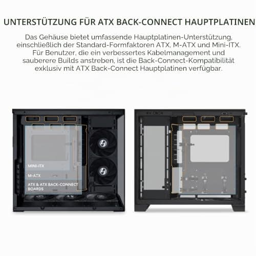 LIAN LI O11D MINI V2 | Kompaktes ATX Mid-Tower Airflow Computergehäuse | Panoramablick | Voll belüfteter Luftstrom | Einstellbarer I/O | Säulenlos | Kabelmanagement | Schwarz (O11DMIV2X) Schwarz Ohne Lüfter Bild 8