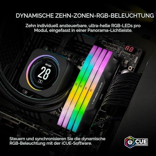 CORSAIR Vengeance RGB DDR5 RAM 64GB (2x32GB) Bis zu 5600MHz CL40 Intel XMP 3.0 Desktop-Arbeitsspeicher – Schwarz (CMH64GX5M2B5600C40) Bild 8