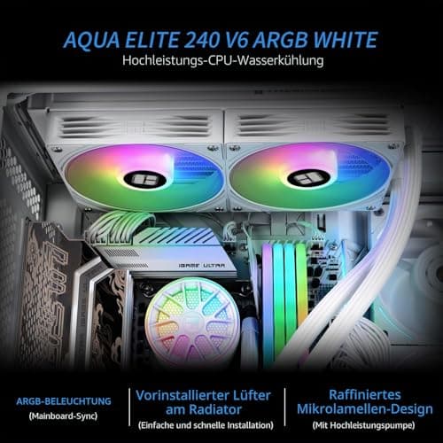TR -AQUA ELITE 240 V6 ARGB weiß CPU-Flüssigkeitskühler, effiziente Pumpe, PWM-gesteuert, für AM4/AM5, Intel LGA1150/1151/1200/2011/1851/1700, integrierter Kühler, wassergekühlt, Weiß 240mm 240-white Bild 4
