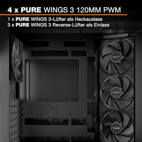 be quiet! Light Base 500 Black PC-Gehäuse, vollständig verglaste Front und Seitenfenster, Show Case, Dual Chamber Design, 4 Pure Wings 3 PWM-Lüfter, kein RGB, Anschlussdesign auf der Rückseite Bild 8