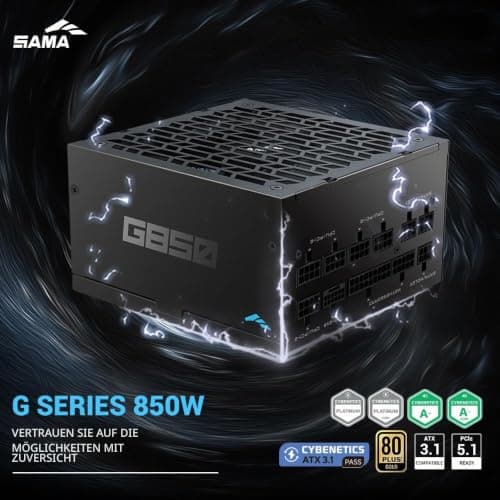SAMA G850 850W vollmodulares Netzteil– 80 Plus Gold Zertifiziert | ATX 3.1 & PCIe 5.1 kompatibel | 12 V-2x6-Grafikkarten-Stromstecker, japanische Kondensatoren,kompatibel mit der RTX50-Serie -Schwarz G850W Schwarz Schwarz Bild 4