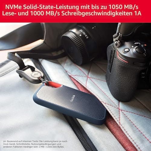 SANDISK Extreme Portable SSD 1 TB (tragbare NVMe SSD, USB-C, bis zu 1.050 MB/s Lesen, bis 1.000 MB/s Schreiben, Wasser- und staubbeständig) Schwarz 2. Portable 1.050MB/s 1 TB Schwarz Bild 8