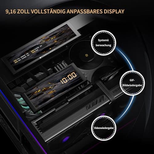 Thermalright A70 Vision PC Gehäuse mit 9,16-Zoll-Display, Panorama-Sicherheitsglas, ATX-Tower Unterstützt ATX-Mainboard/42cm-Grafikkarten,mit ARGB-Lichtleiste und verstecktem Kabelmanagement-Schwarz Bild 7