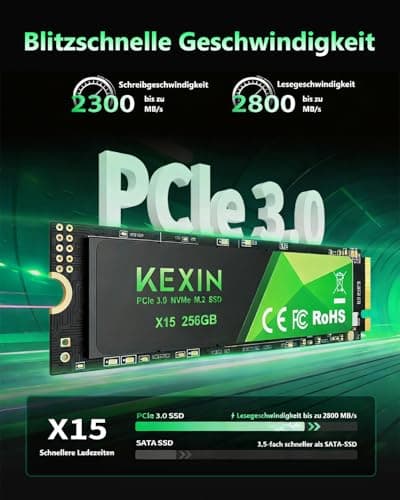 KEXIN 256GB NVMe M.2 2280 SSD PCIe 3.0, bis zu 2800 MB/s Lesen, 2300 MB/s Schreiben, 3D-NAND-Flash, Internes Solid State Drive PC-Enthusiasten und Gamer Bild 4