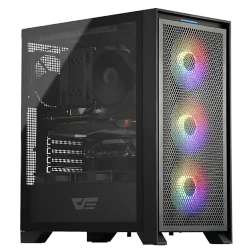 darkFlash ATX Mid-Tower Gaming-PC-Gehäuse, vorinstallierte 3x120mm RGB-Lüfter, abnehmbare große Mesh-Frontblende, USB 3.0-fähig, Seitenwand aus gehärtetem Glas für optimale Belüftung, Schwarz (DRX70) Bild 2