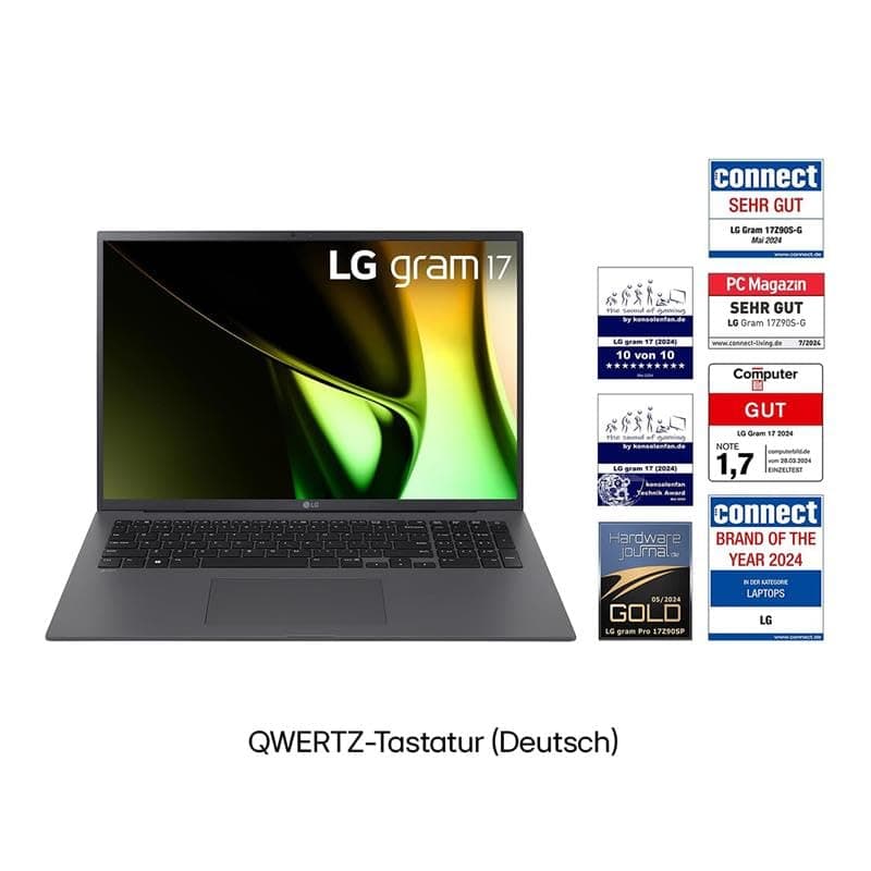 LG Gram 17 Zoll Laptop mit Intel Core Ultra 7, 32GB RAM, 2TB SSD, Windows 11, 16:10 IPS-Display, 17Z90S-G.AD7CG – Grau Intel Core Ultra 7, Intel Arc Grafikkarte 32GB RAM, 2TB Dual SSD Bild 2