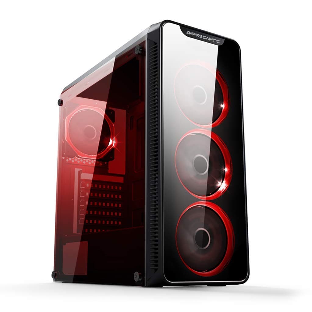 EMPIRE GAMING Warmachine - Gamer-PC-Gehäuse – Mittelgroßer ATX Gehäuseturm - 4 Geräuschlose Lüfter - LED-RGB-Dual-Ring: Rückbeleuchtung mit 11 Modi - Front und Seite aus Vorgespanntem Glas