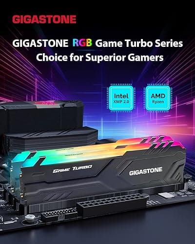 【RGB DDR4 RAM】 GIGASTONE Game Turbo 32GB Kit(2x16GB) DDR4 3200MHz PC4-25600 CL16-18-18-40 Intel XMP 2.0 AMD Ryzen 1.35V UDIMM 288Pin Nicht-ECC ungepuffert Desktop Hochleistung Arbeitsspeicher-Schwarz Bild 4