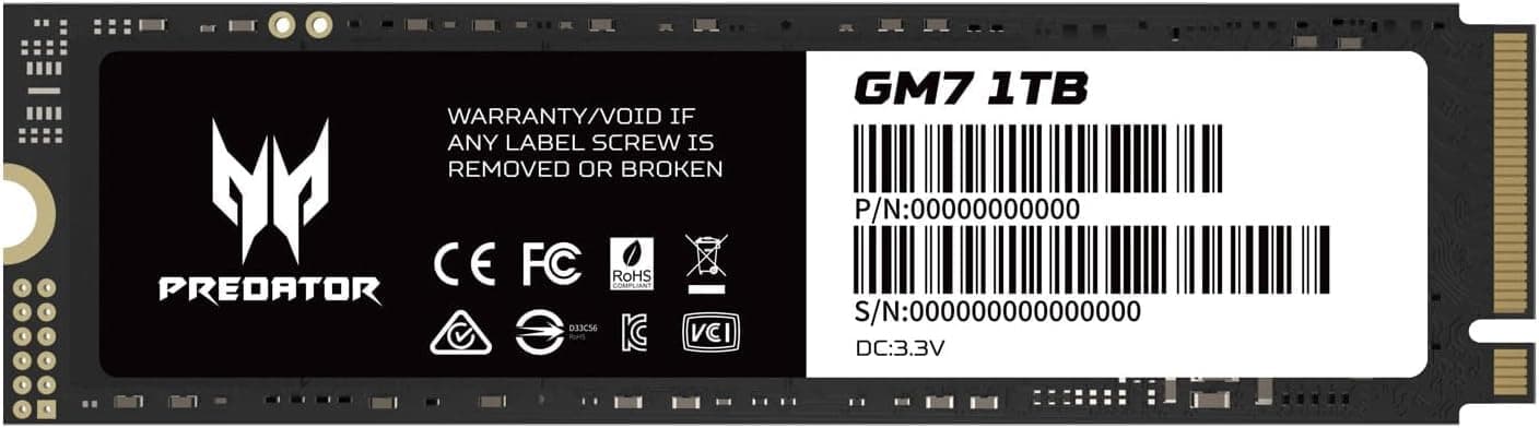 Acer Predator GM7 1TB M.2 NVMe SSD PCIe 4.0 - Lesegeschwindigkeit bis zu 7400 MB/s - TLC NAND Flash -Professionelle Gaming Interne Festplatte für PC, Laptop & PS5