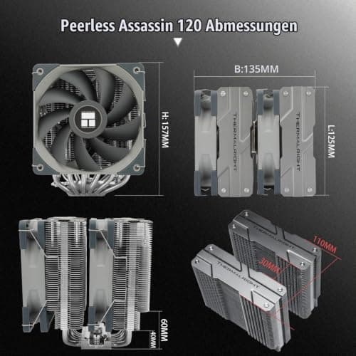 Thermalright Peerless Assassin 120 CPU-Luftkühler, 6 Heatpipes CPU-Kühler, zwei 120mm TL-C12-PWM-Lüfter, Aluminium-Kühlkörperabdeckung, AGHP, für AMD AM4/ AM5/Intel LGA18511700/1150/1151/1200/2011 PA120 Bild 6