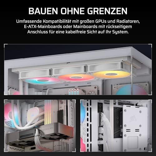 CORSAIR 3500X RS-R ARGB Panoramaglas Mid-Tower-PC-Gehäuse – 3 x RS120-R ARGB-Lüfter Inklusive, Platz für bis zu 10 x 120-mm-Lüfter, Kompatibel mit Motherboards mit Rückseitigem Anschluss – Weiß Bild 8