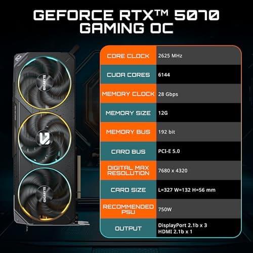 GIGABYTE GeForce RTX 5070 Gaming OC 12G Grafikkarte, 12GB 256-Bit GDDR7, PCIe 5.0, WINDFORCE Cooling System, GV-N5070GAMING OC-12GD Grafikkarte Bild 4