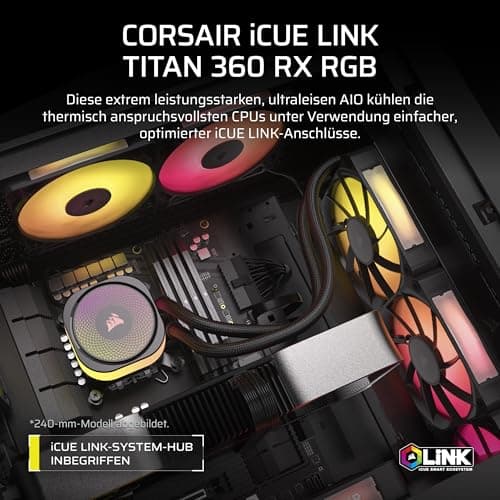 CORSAIR iCUE LINK TITAN 360 RX RGB Flüssig-CPU-Kühler – Schwarz | 360mm AIO, 3x RX120 RGB-Lüfter Inklusive, Geeignet Für Intel LGA 1851/1700, AMD AM5/AM4, Inklusive iCUE LINK System Hub Bild 6