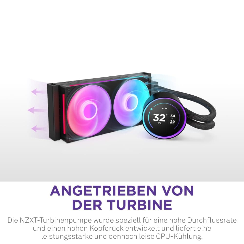 NZXT Kraken Elite 240 RGB – AIO CPU-Flüssigkeitskühler – Anpassbares LCD-Display – Hochleistungs-Lüfter – Kompatibel mit Intel® & AMD® Sockel – RL-KR24E-B2 – Schwarz Kraken Elite RGB 2024 240mm Schwarz Bild 3