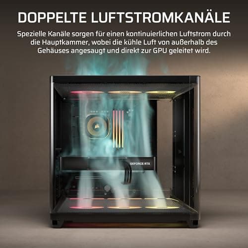 CORSAIR AIR 5400 RS-R ARGB Dreifach-Kammer-Mid-Tower PC-Gehäuse – 3X Vorinstallierte Reverse-Rotor RS120-R ARGB-Lüfter, Luftkanäle für Starke Kühlung, Reverse Motherboard-Unterstützung – Schwarz Bild 8