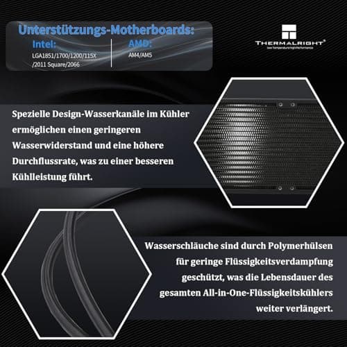 Thermalright FW 360 Schwarz ARGB CPU-Wasserkühlung mit 3 PWM-Lüftern, IPS 320 * 240 Auflösung LCD-Bildschirm, flüssiger CPU-Kühler für AMD/Intel PC Aio-Kühler: AM4/AM5/LGA1700/1851 FW 360 BLACK ARGB Bild 6