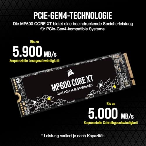 Corsair MP600 CORE XT 2TB M.2 PCIe Gen4 NVMe SSD – Bis zu 5900MB/s – QLC NAND – M.2 2280 – Für PCIe 4.0-Notebooks und -Desktops – Schwarz Bild 6