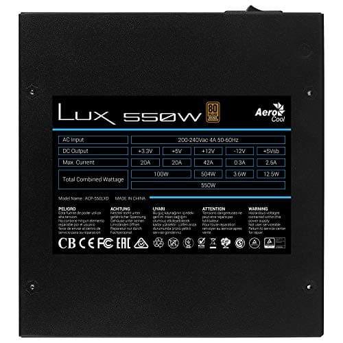 Aerocool LUX550 - PC-Netzteil (550 W, 12 V, 88% Wirkungsgrad, 80 Plus Bronze), Schwarz Bild 8