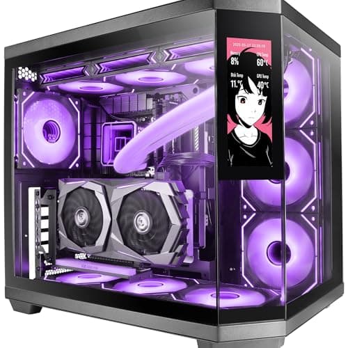Mars Gaming MC-3TCORELCD ATX Gaming-Gehäuse, anpassbarer 7,2" IPS-Bildschirm, dreifaches herausnehmbares gehärtetes Glas, Doppelkammerstruktur, Unterstützung für Flüssigkeitskühlung bis 360mm, Schwarz