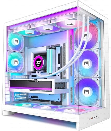 H2(2026) HYXN PC Gehäuse ATX mit 8 Lüfter(6X140 und 2X120) Groß Dual Kammer Mid-Tower Computer Gehäuse Airflow Gaming PC-Gehäuse,Unterstützt 420mm-Wasserkühler,Gaming Gehäuse (Weiß, H2) Weiß H2 Bild 2