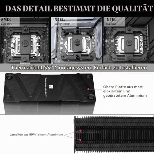 Thermalright Assassin Spirit 120 EVO DARK CPU-Kühler, 4 Heatpipes, 12cm PWM Quiet Fan CPU Luftkühler,1850 U/min Geschwindigkeit,Schwarzer Spitzenkühler,Unterstützung AMD AM4 AM5 & Intel 1700/1150/1200 AS120 EVO DARK Bild 4